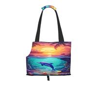 Kuilepa Hawaiian Island Dolphin Print Dog Carrier for Small Dogs,Soft Sided Pet Carrier Bag with Pockets,Portable Medium Dog Puppy Large Cat Travel Handbag Tote for Hiking Traveling Outdoor