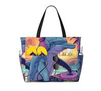 Kuilepa Hip-Hop Dj Dolphin Print Beach Pool Bags Tote For Women Ladies Large Gym Tote Carry On Bag For Weekender Travel Waterproof