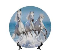 Kuilepa Horses Running Through The Water For Decorative Plate For Home Decor,Ceramic Display Plate With Stand For Dining Room Kitchen Living Room Table Decoration-7in