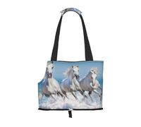 Kuilepa Horses Running Through The Water Print Dog Carrier for Small Dogs,Soft Sided Pet Carrier Bag with Pockets,Portable Medium Dog Puppy Large Cat Travel Handbag Tote for Hiking Traveling Outdoor