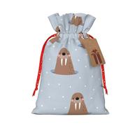 Kuilepa Playful Walrus Wonders Print Linen Burlap Bags With Gift Tags,Gift Bags Wedding Party,Christmas Birthday Presents For Party Home Supplies