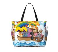 Kuilepa Rainbow Animals On Noah'S Ark Print Beach Pool Bags Tote For Women Ladies Large Gym Tote Carry On Bag For Weekender Travel Waterproof