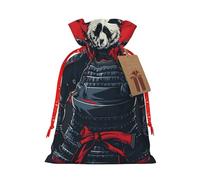 Kuilepa Red Black Eastern Panda Warrior Print Linen Burlap Bags With Gift Tags,Gift Bags Wedding Party,Christmas Birthday Presents For Party Home Supplies