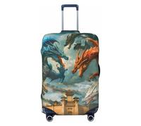 Kuilepa Red Blue Dragon Battle Epic Print Luggage Covers For Suitcase,Elastic Washable & Stretchable Suitcase Covers For Luggage, Anti-Scratch - Fits 18-32 Inch Luggage-No Luggage Included, Black, M