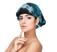 Kuilepa Silk Bonnet Satin Bonnet For Sleeping Women And Men,Double Layer Hair Bonnet For Curly Braids Hair(Blue Full Moon Wolf)