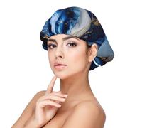 Kuilepa Silk Bonnet Satin Bonnet For Sleeping Women And Men,Double Layer Hair Bonnet For Curly Braids Hair(Navy Blue Marble)
