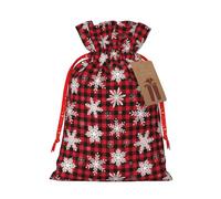 Kuilepa Snowflakes On A Buffalo Plaid Christmas Print Linen Burlap Bags With Gift Tags,Gift Bags Wedding Party,Christmas Birthday Presents For Party Home Supplies