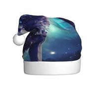 Kuilepa Starry Multicolored Wolf Print Christmas Hat,Santa Hat,Xmas Holiday Hat For Adults,Thickened Santa Hats For Christmas New Year Holiday Party Supplies
