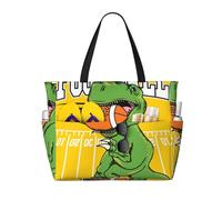 Kuilepa T-Rex Playing Football Print Beach Pool Bags Tote For Women Ladies Large Gym Tote Carry On Bag For Weekender Travel Waterproof