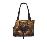Kuilepa Tiger in The Fallen Leaf Forest Print Dog Carrier for Small Dogs,Soft Sided Pet Carrier Bag with Pockets,Portable Medium Dog Puppy Large Cat Travel Handbag Tote for Hiking Traveling Outdoor