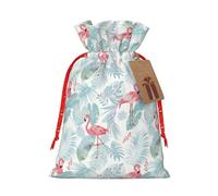 Kuilepa Tropical Flamingo Print Linen Burlap Bags With Gift Tags,Gift Bags Wedding Party,Christmas Birthday Presents For Party Home Supplies