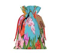 Kuilepa Tropical Jungle Flamingo Print Linen Burlap Bags With Gift Tags,Gift Bags Wedding Party,Christmas Birthday Presents For Party Home Supplies