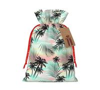 Kuilepa Tropical Summer Palm Print Linen Burlap Bags With Gift Tags,Gift Bags Wedding Party,Christmas Birthday Presents For Party Home Supplies