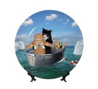 Kuilepa Two Brave Cats Are Floating On The Sea Iceberg For Decorative Plate For Home Decor,Ceramic Display Plate With Stand For Dining Room Kitchen Living Room Table Decoration-6in