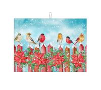 Kuilepa Winter Birds On The Fence Print Dish Drying Mat For Kitchen Counter Drying Mats Microfiber Kitchen Countertop Protector Dishes Pad Large18x24 Inch