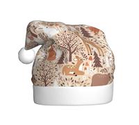 Kuilepa Woodland Animals In Neutral Tones Print Christmas Hat,Santa Hat,Xmas Holiday Hat For Adults,Thickened Santa Hats For Christmas New Year Holiday Party Supplies