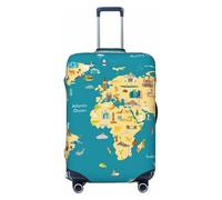 Kuilepa World Map With Landmarks Print Luggage Covers For Suitcase,Elastic Washable & Stretchable Suitcase Covers For Luggage, Anti-Scratch - Fits 18-32 Inch Luggage-No Luggage Included, Black, XL