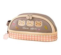 KUILOESS Cute Bear Pattern Printing Pencil Case Double-Layer Large-Capacity Pencil Pouch Aesthetic Japanese Stationery Storage