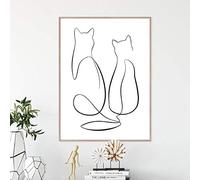 Kuingbhn Two Cats Single Line Drawing Wall Canvas Art Print Black White Abstract Poster Modern Minimalist Home Decor 30x40cmx1pcs Frameless