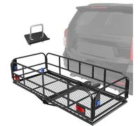 KUIPERAUTO 60" x 24" x 14" Folding Rack Hitch Mount Cargo Carrier 500 Lbs, 2" Hitch Receiver, Button Lock Luggage Basket Heavy Duty Hitch Rear Trailer Cargo Rack Compatible for SUV Truck Pickup