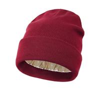 KUIRAN Satin Lined Beanie Hats for Women Men Knit Acrylic Beanie Winter Hat Silk Lining Soft Slouchy Warm Cuffed Beanie Hat, Angora Red, One Size