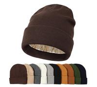 KUIRAN Satin Lined Beanie Hats for Women Men Knit Acrylic Beanie Winter Hat Silk Lining Soft Slouchy Warm Cuffed Beanie Hat, Dark Brown, One Size