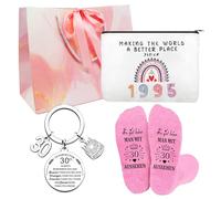 KUIRUNRX Girls Gift Set, Gift 40th Birthday Women with 1985 Cosmetic Bag, 40th Keychain, Pink Socks, Birthday Gift for Women Wife Mother Grandma Daughter Sister, White, 30 Jahre, Rétro