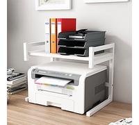 KUISDEYI Desktop Printer Bracket Stainless Steel Frame 2-layer Desktop Storage Rack for Office Living Room Fax Machine Scanner Book Storage Shelf Printer Stand(Wit)