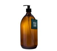 Kuishi 1000ml Glass Soap Dispenser with Black Plastic Pump - Pack of 1 Refillable BPA-Free Hand Soap Dispenser for Kitchen & Bathroom, Amber