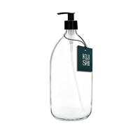 Kuishi 1000ml Glass Soap Dispenser with Black Plastic Pump - Pack of 1 Refillable BPA-Free Hand Soap Dispenser for Kitchen & Bathroom, Clear