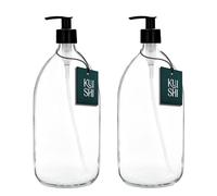 Kuishi 1000ml Glass Soap Dispenser with Black Plastic Pump - Pack of 2 Refillable BPA-Free Hand Soap Dispenser for Kitchen & Bathroom, Clear