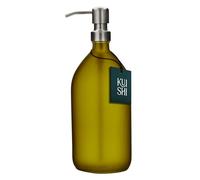 Kuishi 1000ml Green Matte Glass Soap Dispenser with Silver Stainless Steel Pump - Refillable BPA-Free Shampoo and Conditioner Dispenser - Hand Soap Bottle for Kitchen & Bathroom