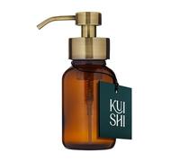 Kuishi 250ml Amber Glass Foaming Soap Dispenser with Golden Stainless Steel Pump - BPA-Free UV Protective Hand Wash & Washing Up Liquid Dispenser for Kitchen & Bathroom