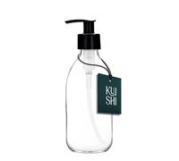 Kuishi 250ml Glass Soap Dispenser with Black Plastic Pump - Pack of 1 Refillable BPA-Free Hand Soap Dispenser for Kitchen & Bathroom, Clear