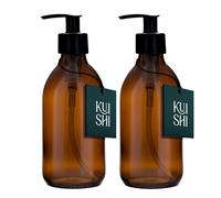 Kuishi 250ml Glass Soap Dispenser with Black Plastic Pump - Pack of 2 Refillable BPA-Free Hand Soap Dispenser for Kitchen & Bathroom, Amber
