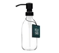 Kuishi 250ml Glass Soap Dispenser with Black Stainless Steel Pump - Refillable BPA-Free Hand Soap Dispenser for Kitchen & Bathroom, Clear