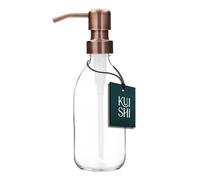 Kuishi 250ml Glass Soap Dispenser with Bronze Stainless Steel Pump - Refillable BPA-Free Hand Soap Dispenser for Kitchen & Bathroom, Clear