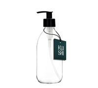 Kuishi 300ml Glass Soap Dispenser with Black Plastic Pump - Pack of 1 Refillable BPA-Free Hand Soap Dispenser for Kitchen & Bathroom, Clear