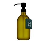 Kuishi 300ml Green Matte Glass Soap Dispenser with Black Stainless Steel Pump - Refillable BPA-Free Shampoo and Conditioner Dispenser - Hand Soap Bottle for Kitchen & Bathroom