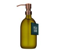 Kuishi 300ml Green Matte Glass Soap Dispenser with Bronze Stainless Steel Pump - Refillable BPA-Free Shampoo and Conditioner Dispenser - Hand Soap Bottle for Kitchen & Bathroom