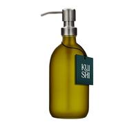 Kuishi 300ml Green Matte Glass Soap Dispenser with Silver Stainless Steel Pump - Refillable BPA-Free Shampoo and Conditioner Dispenser - Hand Soap Bottle for Kitchen & Bathroom