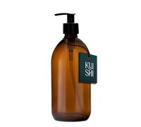 Kuishi 500ml Glass Soap Dispenser with Black Plastic Pump - Pack of 1 Refillable BPA-Free Hand Soap Dispenser for Kitchen & Bathroom, Amber