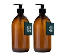 Kuishi 500ml Glass Soap Dispenser with Black Plastic Pump - Pack of 2 Refillable BPA-Free Hand Soap Dispenser for Kitchen & Bathroom, Amber