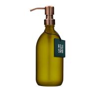 Kuishi 500ml Green Matte Glass Soap Dispenser with Bronze Stainless Steel Pump - Refillable BPA-Free Shampoo and Conditioner Dispenser - Hand Soap Bottle for Kitchen & Bathroom