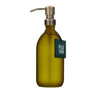 Kuishi 500ml Green Matte Glass Soap Dispenser with Silver Stainless Steel Pump - Refillable BPA-Free Shampoo and Conditioner Dispenser - Hand Soap Bottle for Kitchen & Bathroom