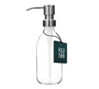 Kuishi Clear Glass Soap Dispenser [250ml, Black Pump] Refillable Amber Glass Bottle with Stainless Steel Pump, Eco-Friendly (BPA-Free)