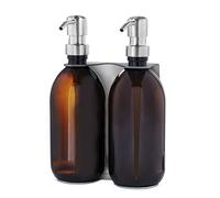 Kuishi Double Wall Mounted Soap Dispenser 500ml - Silver Pump & Nickel Bracket, Refillable BPA-Free Shower Soap Dispenser for Shampoo & Conditioner, Bathroom & Kitchen