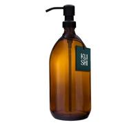 Kuishi Glass Soap Dispenser with Black Stainless Steel Pump - 1000ml Refillable BPA-Free Hand Soap Dispenser for Kitchen & Bathroom, Amber