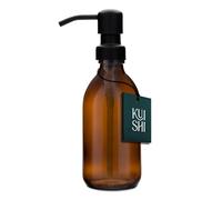 Kuishi Glass Soap Dispenser with Black Stainless Steel Pump - 250ml Refillable BPA-Free Hand Soap Dispenser for Kitchen & Bathroom, Amber
