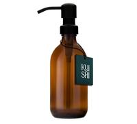 Kuishi Glass Soap Dispenser with Black Stainless Steel Pump - 300ml Refillable BPA-Free Hand Soap Dispenser for Kitchen & Bathroom, Amber